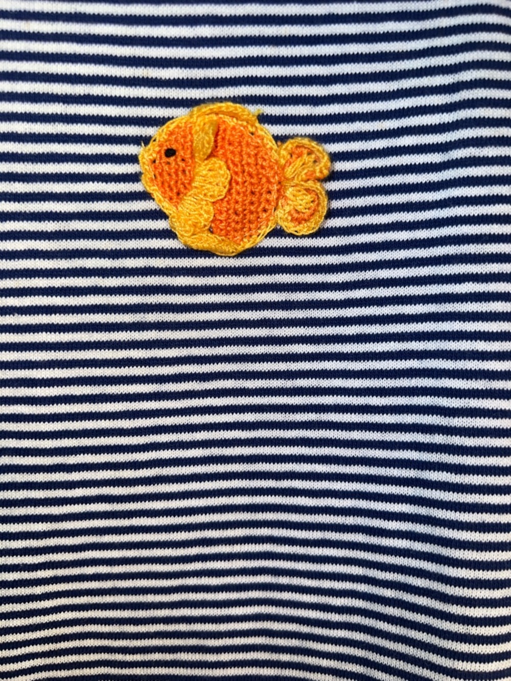 Vintage Striped Navy & White Tank with Yellow Fish Applique and yellow Capris - Picture 4 of 7